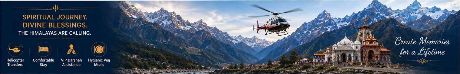 Saffron Chariot Char Dham helicopter Yatra - helicopter transfers, comfortable stay, VIP Darshan assistance and hygienic vegetarian meals