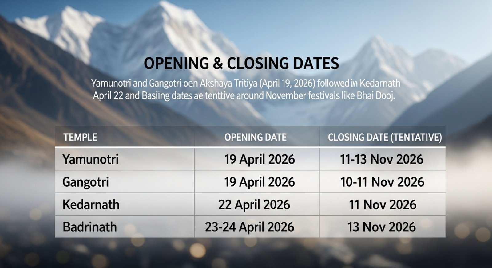 2026 Opening Dates