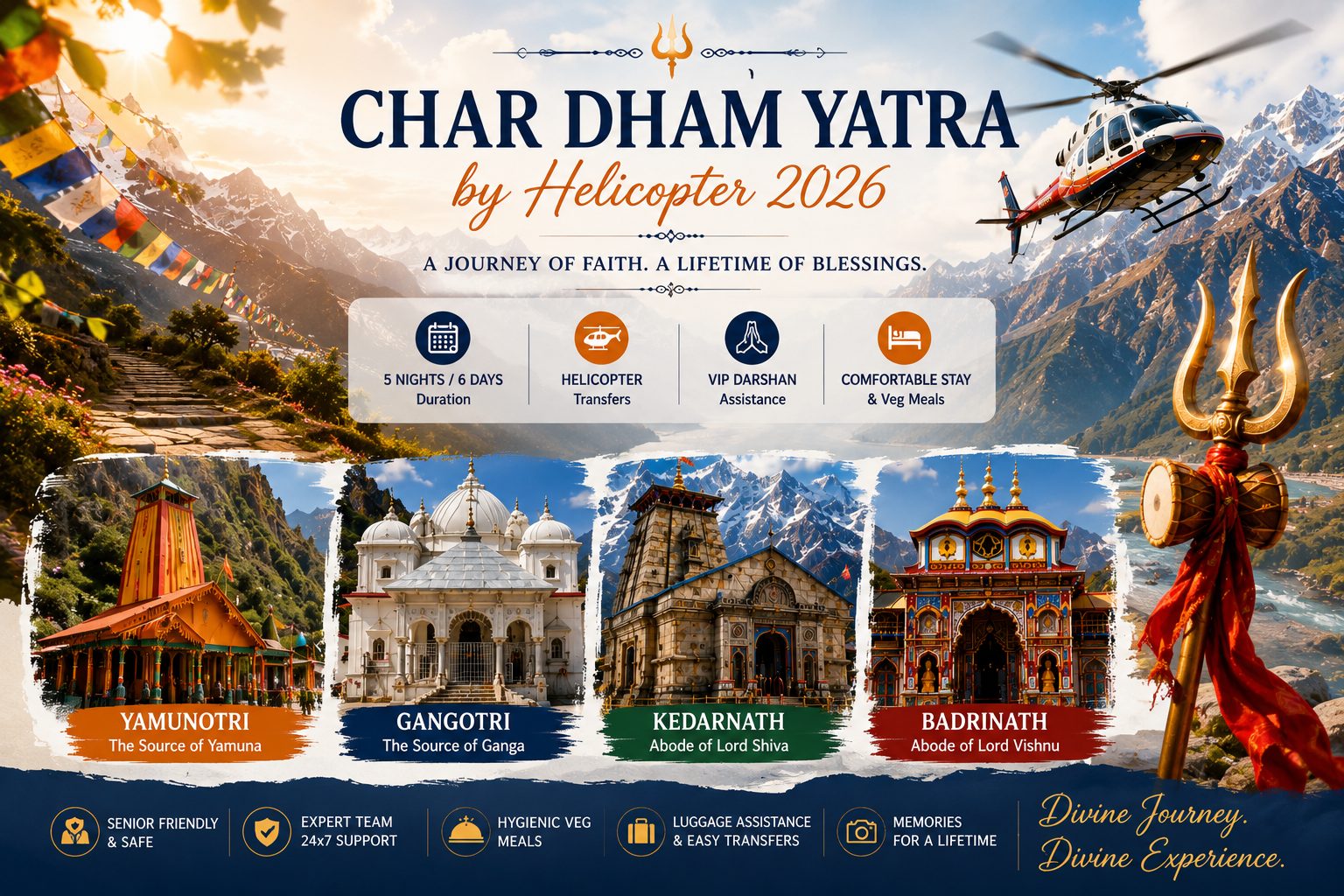 The four Dhams of the Char Dham circuit - Yamunotri the source of Yamuna, Gangotri the source of Ganga, Kedarnath abode of Lord Shiva and Badrinath abode of Lord Vishnu