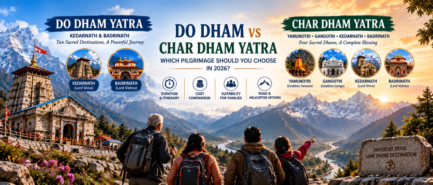 Do Dham versus Char Dham Yatra 2026 - Kedarnath and Badrinath compared with the full four-shrine Himalayan circuit