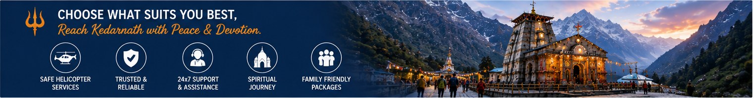 Reach Kedarnath with peace and devotion - safe helicopter services, trusted and reliable, 24x7 support and assistance, family friendly packages