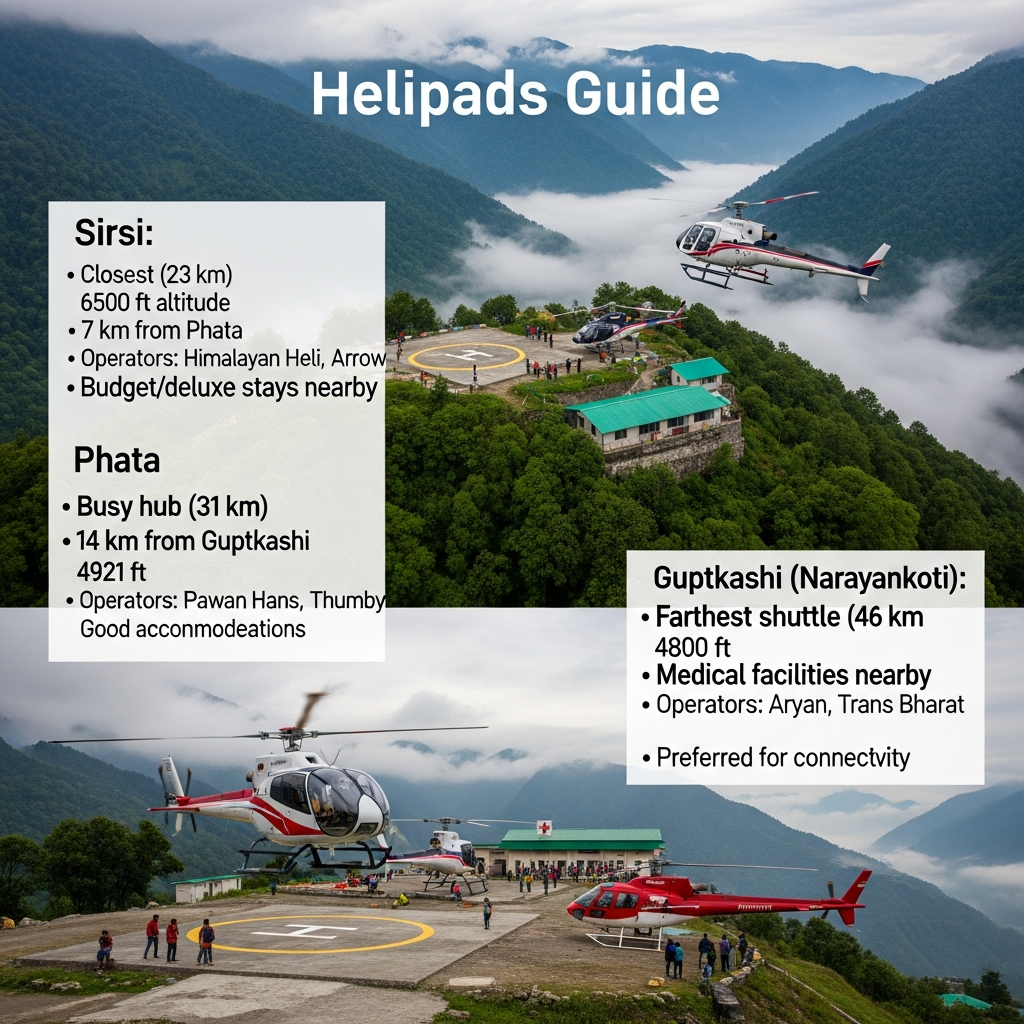 Comparison of Kedarnath helipads at Sirsi, Phata and Guptkashi