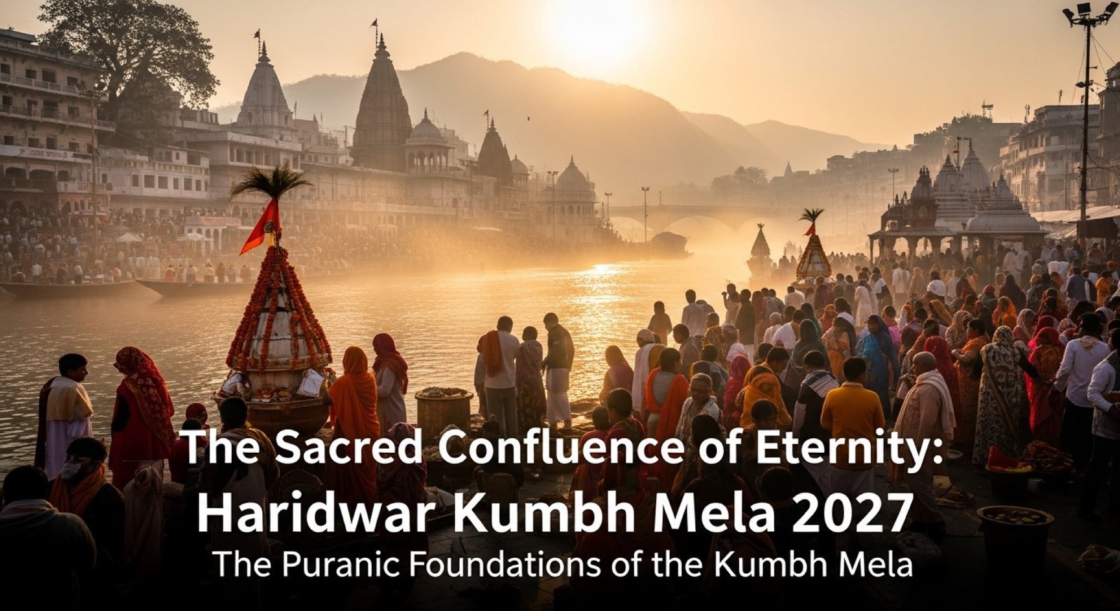 Haridwar Kumbh Mela 2027 - sunrise over Har Ki Pauri with pilgrims on the ghats