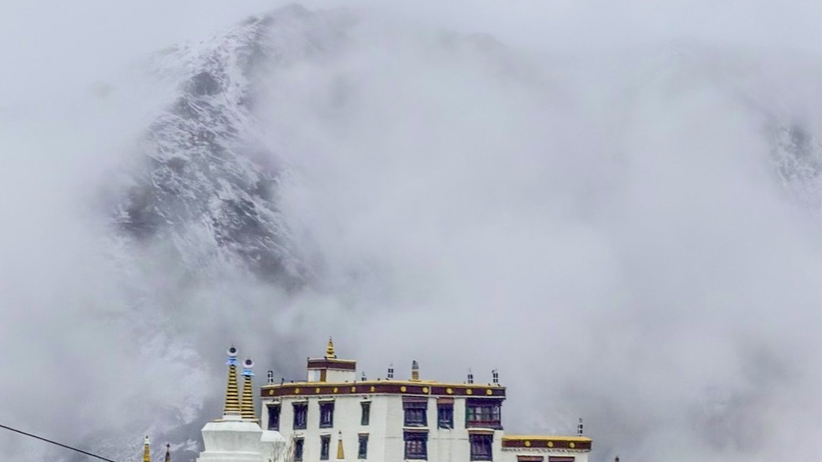 Lamayuru Monastery half hidden in low cloud, Ladakh