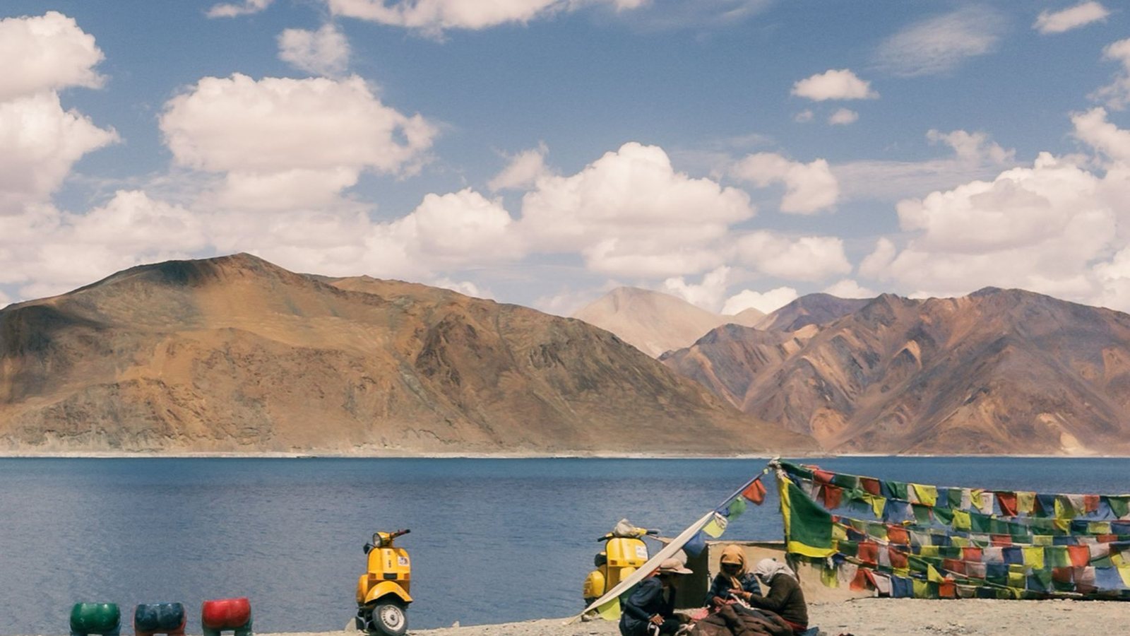 Prayer flags on the shore of Pangong Lake, Ladakh