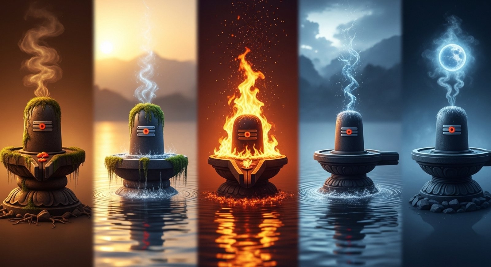 The five Pancha Bhoota lingams in their elemental settings - atmospheric composite