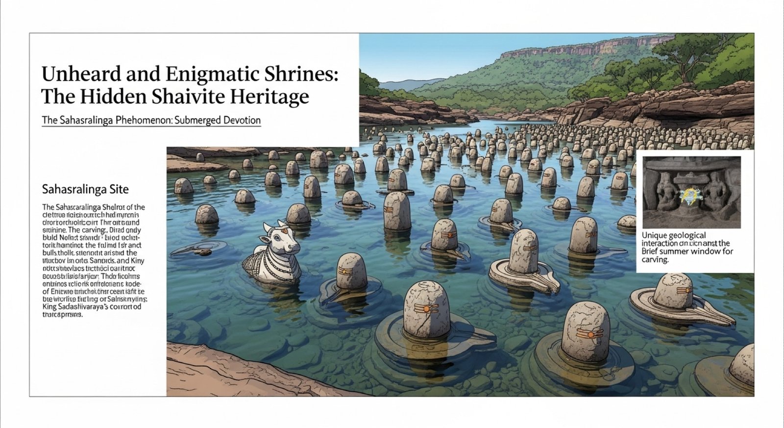 Shaivite lingams carved directly into a riverbed