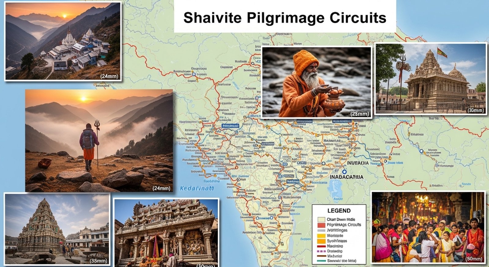Map of India showing the major Shaivite pilgrimage circuits
